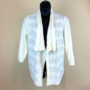 Evan picone Ivory Cardigan open drape cable knit Sweater , Size XL